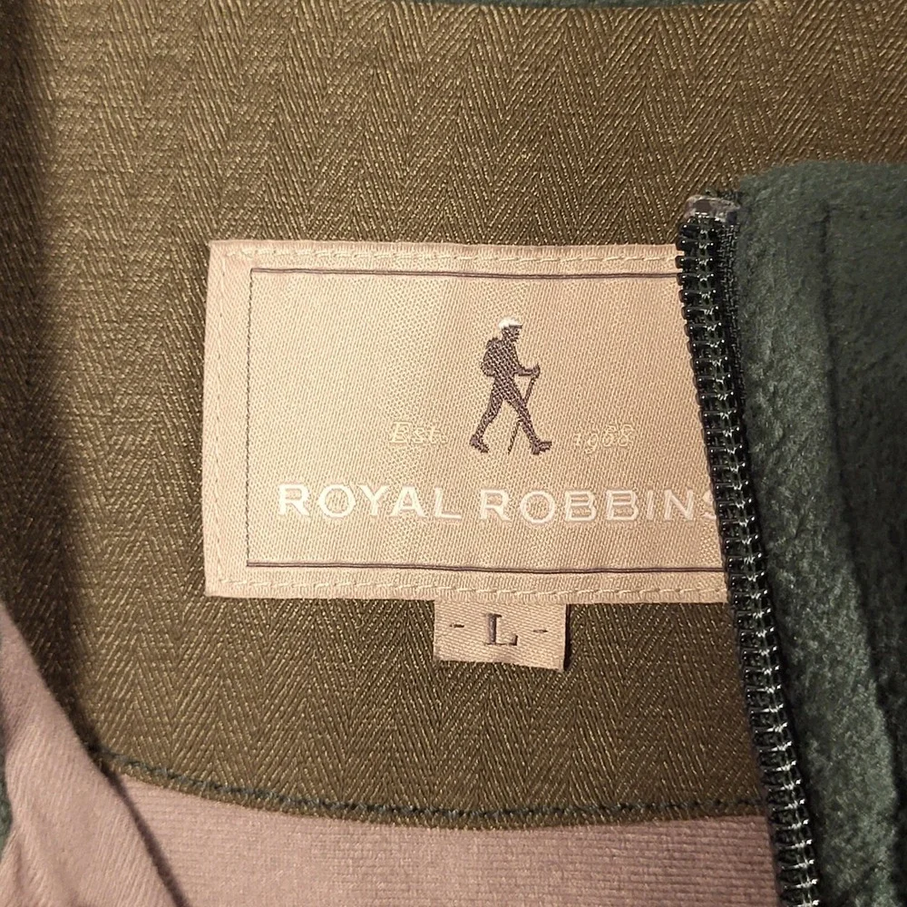 Royal Robbins Mens Quilted Fleece Vest Green Full Zip Lined Mock Neck Large
